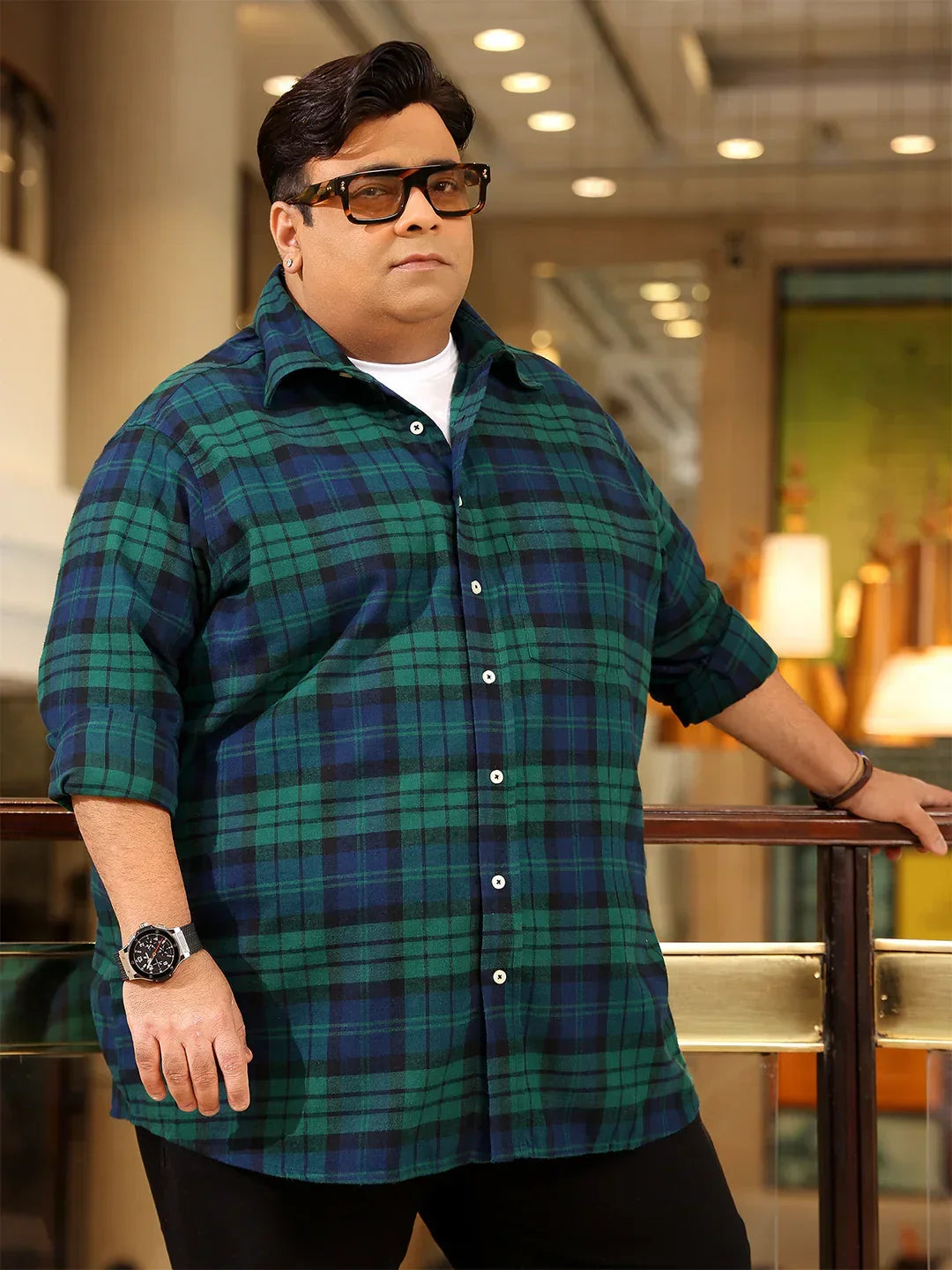 Men Plus Size Abyssal Multicolor Checkered Casual Shirt