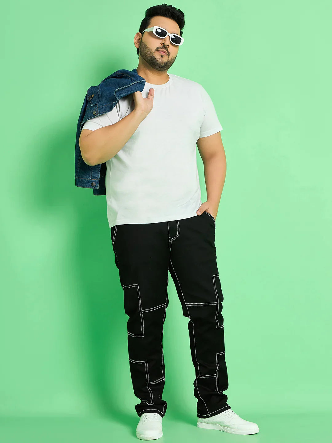 Men Plus Size Moist Solid Jeans - bigbanana