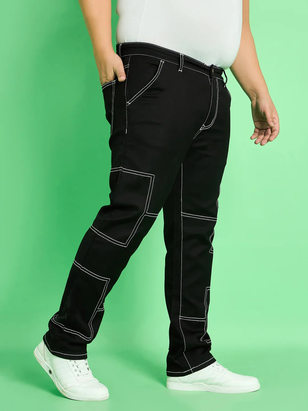 Men Plus Size Moist Solid Jeans - bigbanana