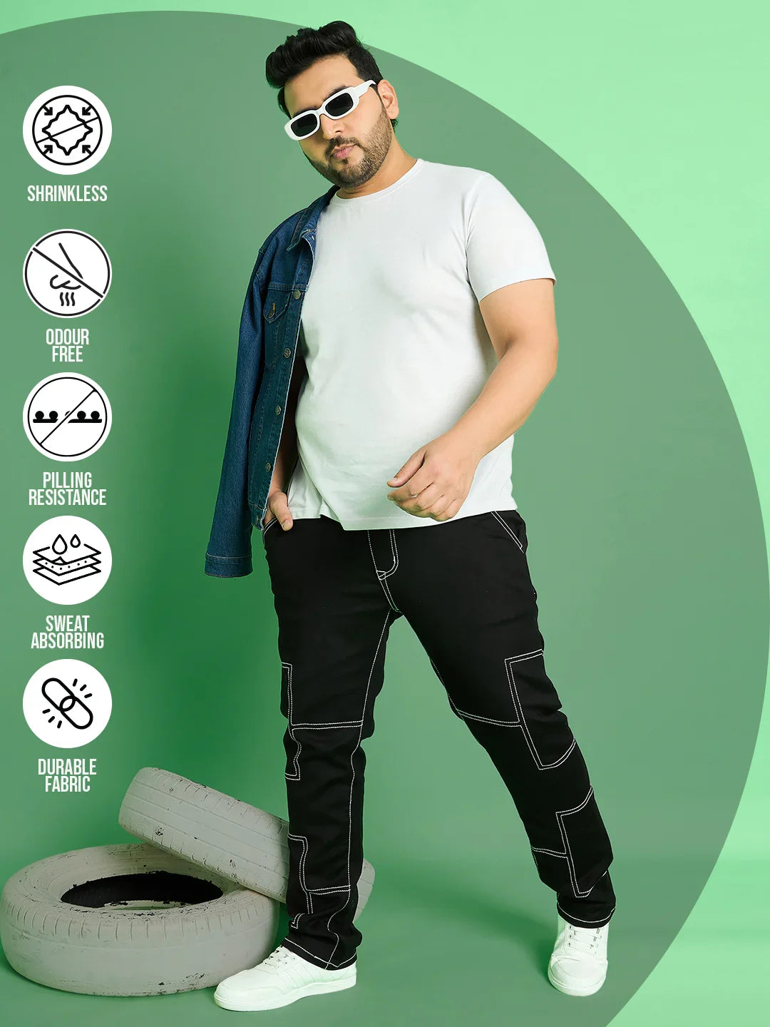 Men Plus Size Moist Solid Jeans - bigbanana