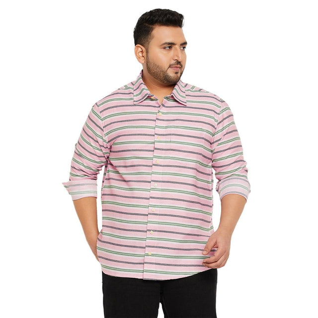 Men Plus Size Angle-Pink Striped Shirt - bigbanana