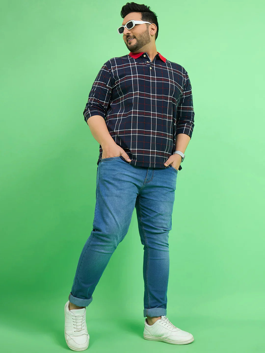 Men Plus Size Anon Check Polo Tshirt - bigbanana