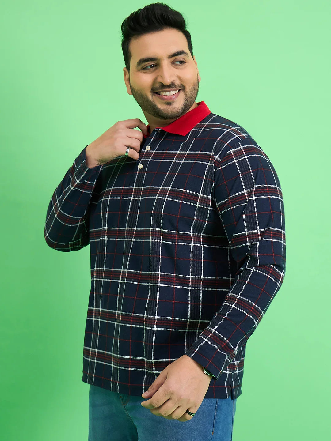 Men Plus Size Anon Check Polo Tshirt - bigbanana