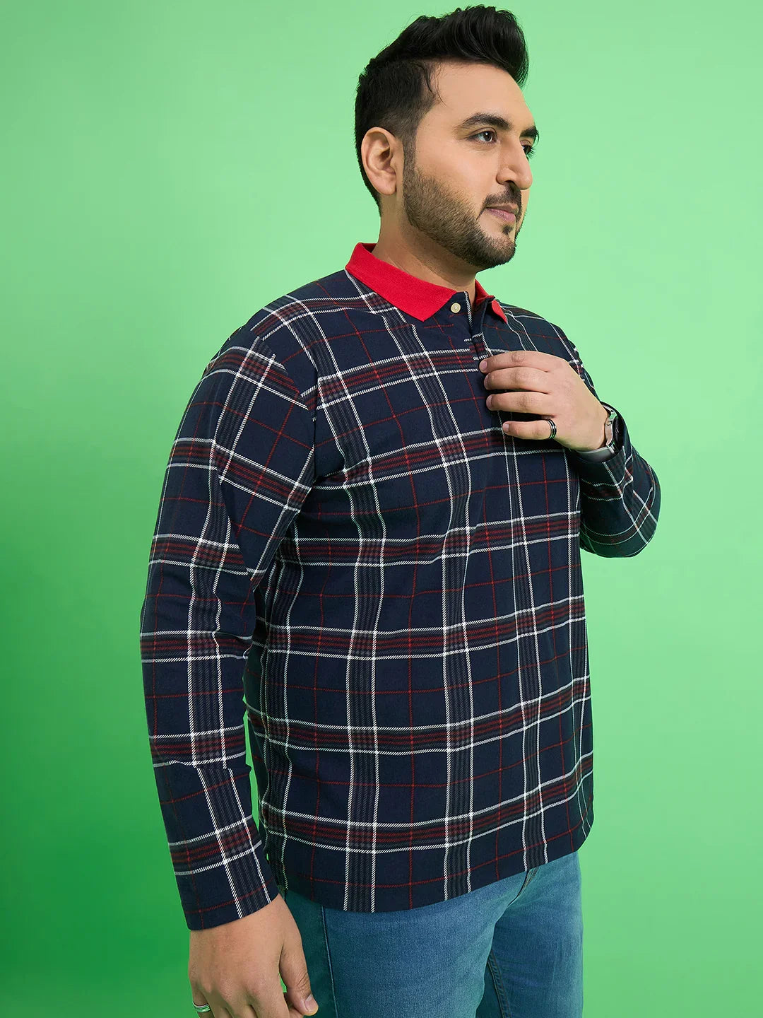 Men Plus Size Anon Check Polo Tshirt - bigbanana