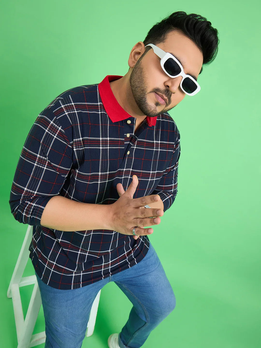 Men Plus Size Anon Check Polo Tshirt - bigbanana