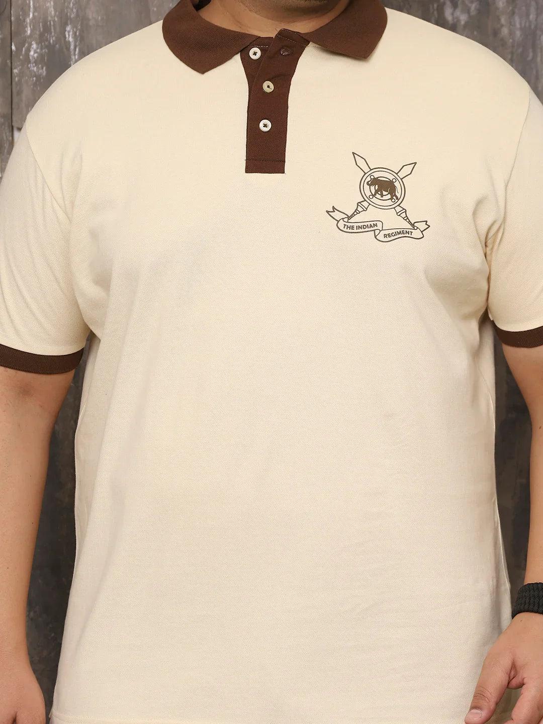 Men Plus Size Artsy Solid Beige Polo Tshirt - bigbanana