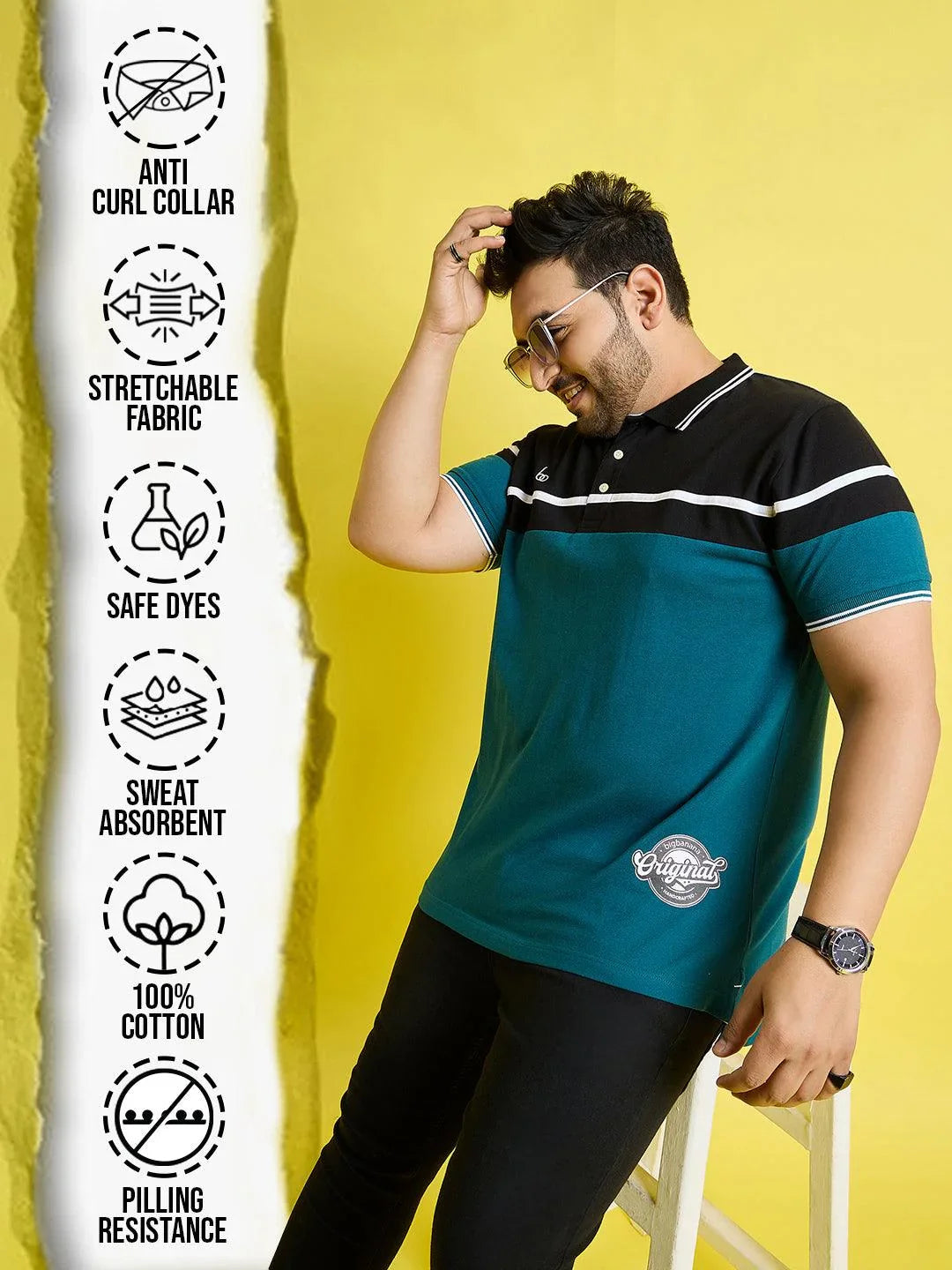 Men Plus Size Asgard Colorblock Polo Tshirt - bigbanana
