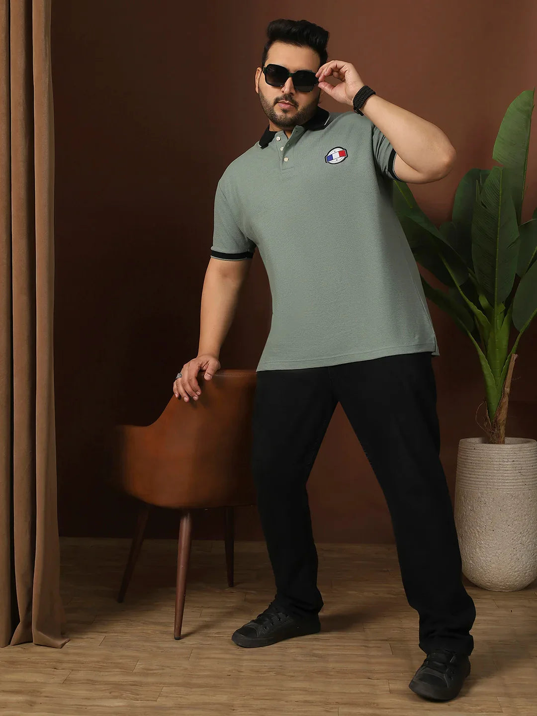 Men Plus Size Ashen Solid Polo Tshirt - bigbanana