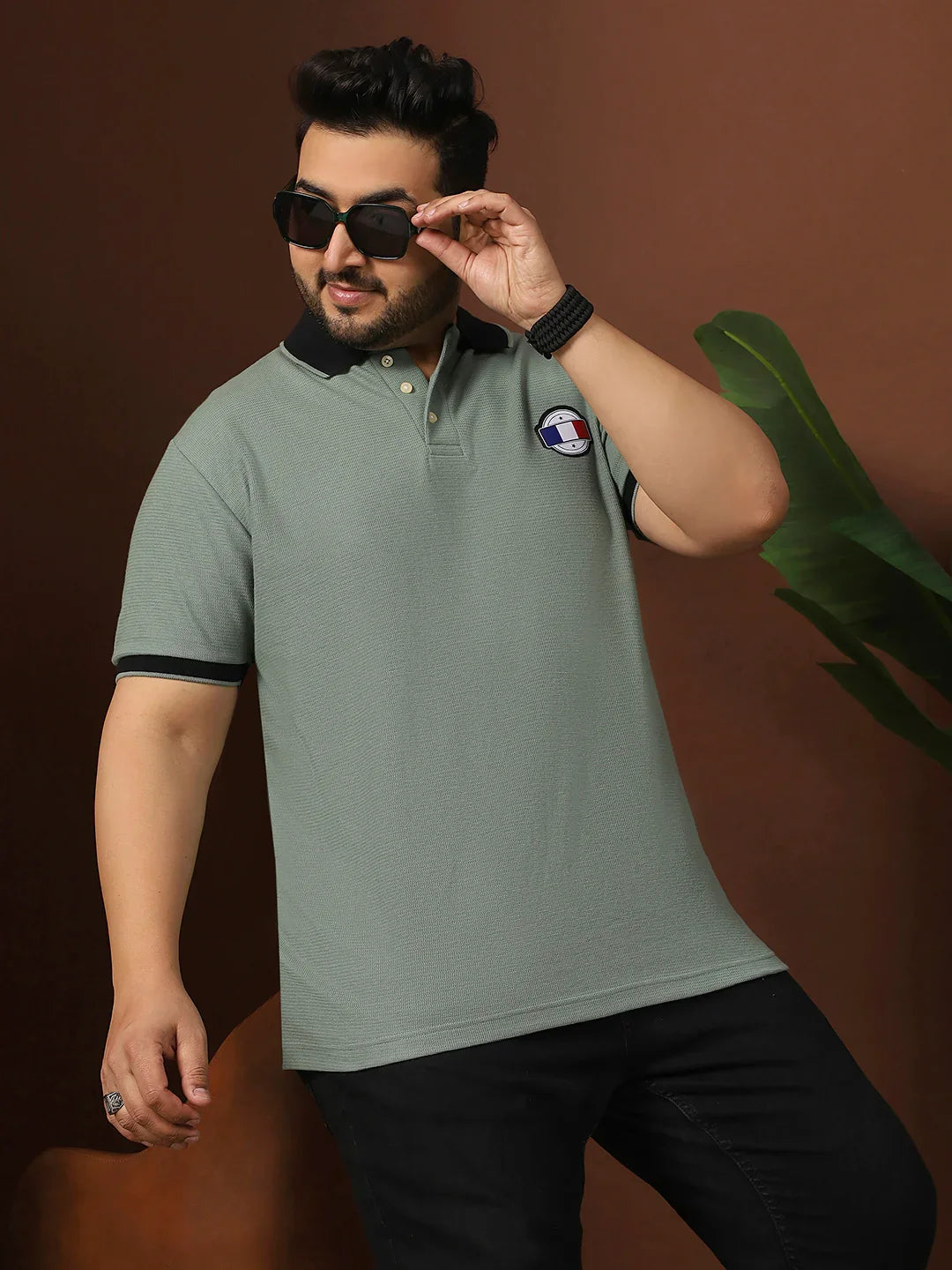 Men Plus Size Ashen Solid Polo Tshirt - bigbanana