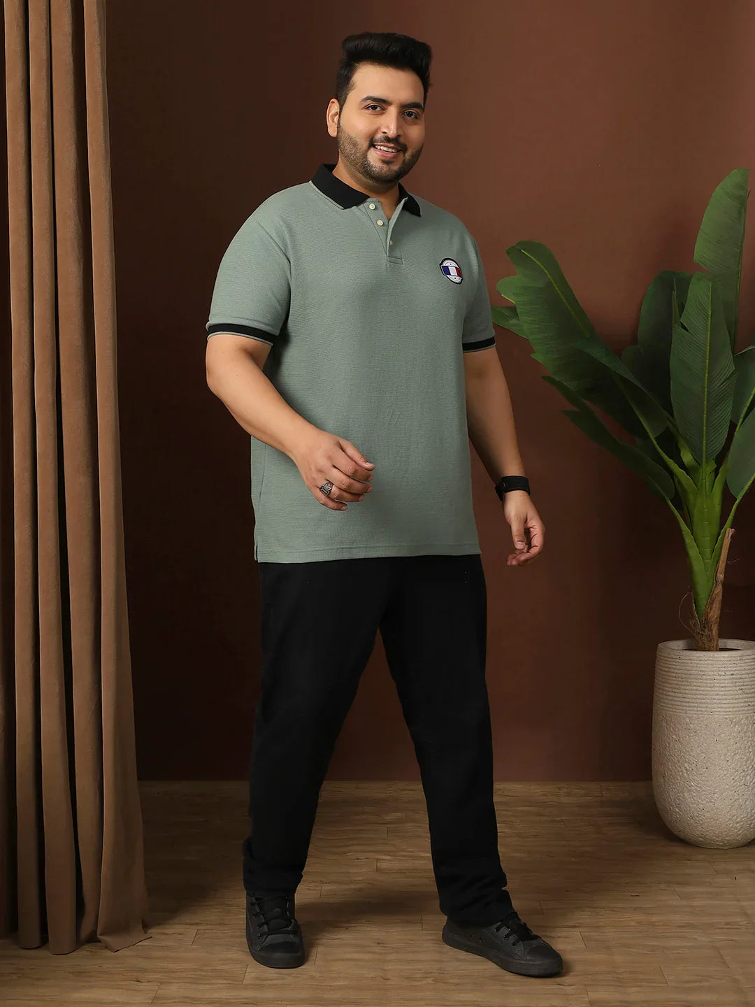 Men Plus Size Ashen Solid Polo Tshirt - bigbanana