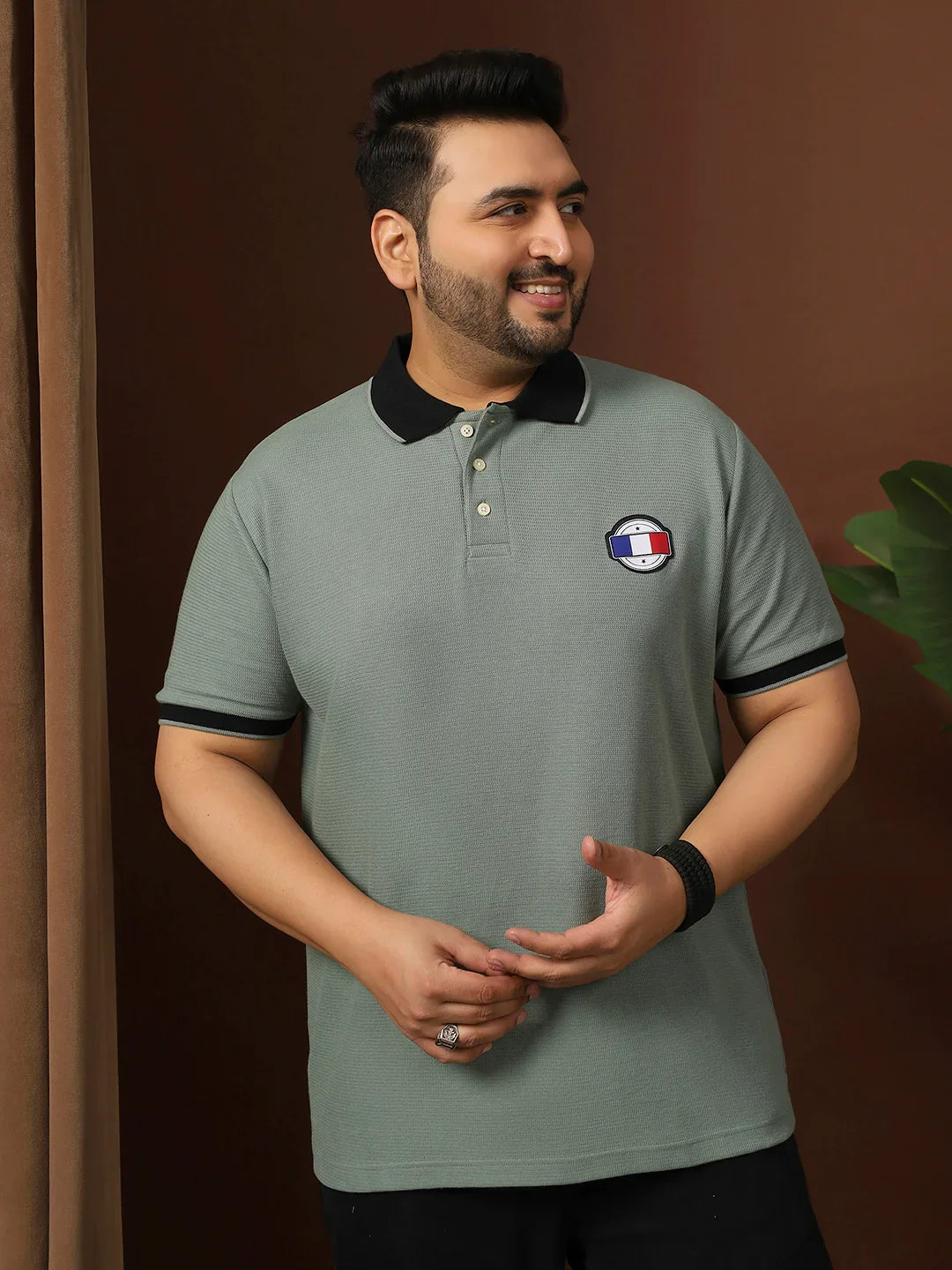 Men Plus Size Ashen Solid Polo Tshirt - bigbanana