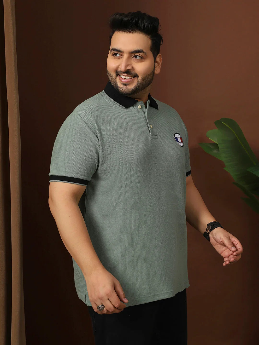 Men Plus Size Ashen Solid Polo Tshirt - bigbanana