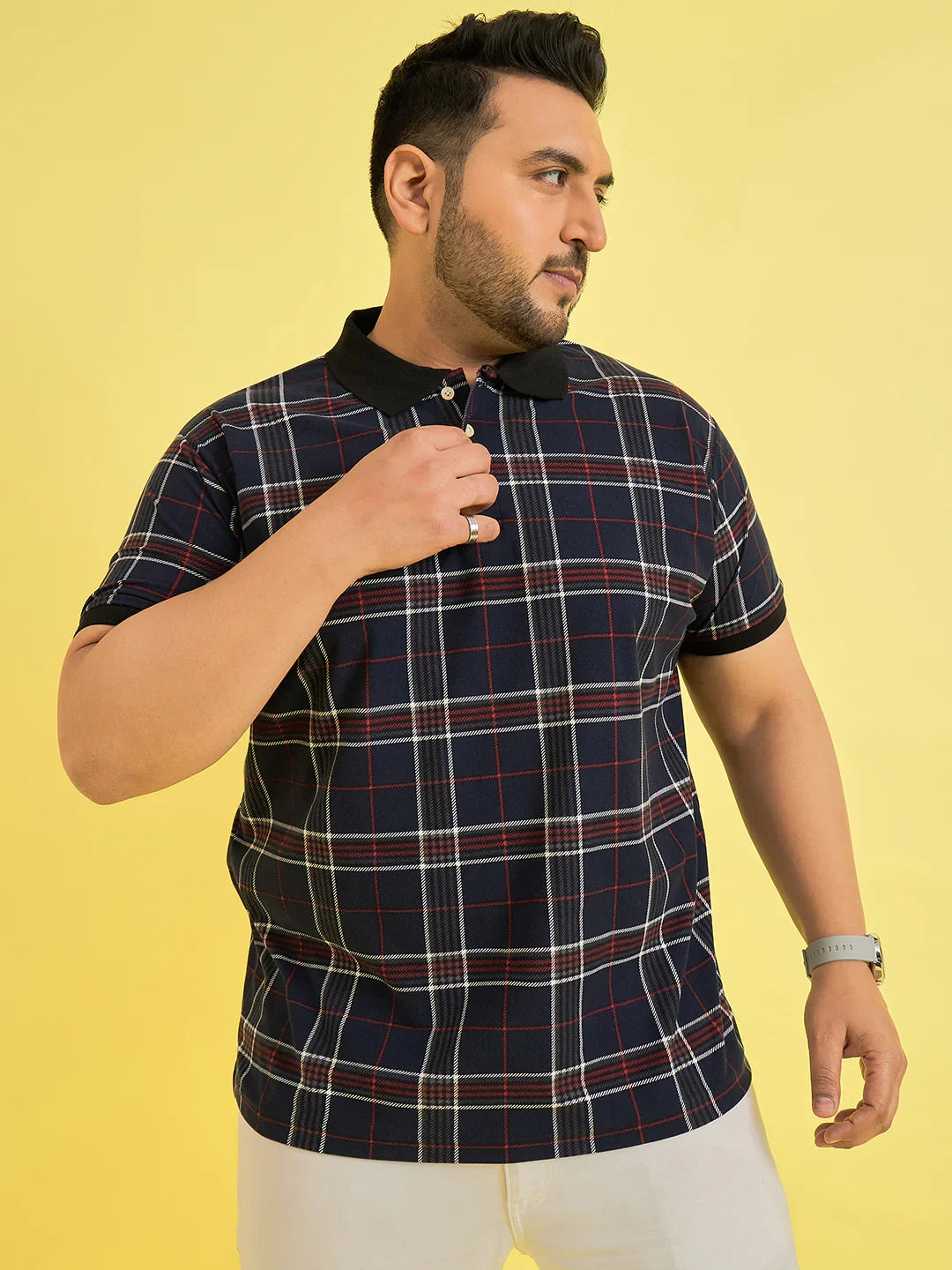 Men Plus Size Askance Check Polo Tshirt - bigbanana