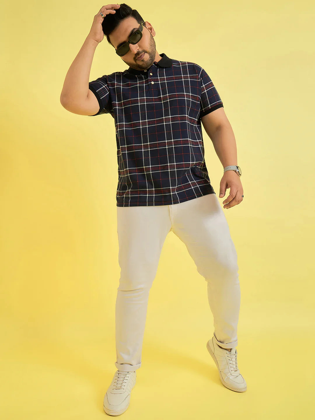 Men Plus Size Askance Check Polo Tshirt - bigbanana