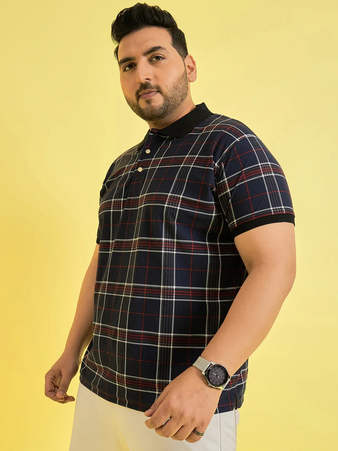 Men Plus Size Askance Check Polo Tshirt - bigbanana