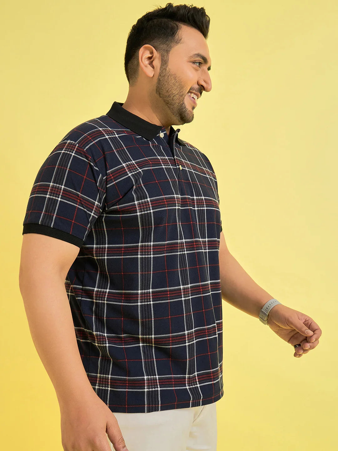 Men Plus Size Askance Check Polo Tshirt - bigbanana