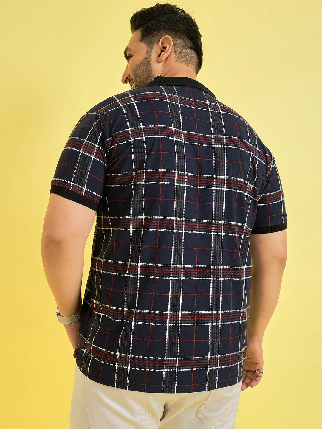 Men Plus Size Askance Check Polo Tshirt - bigbanana