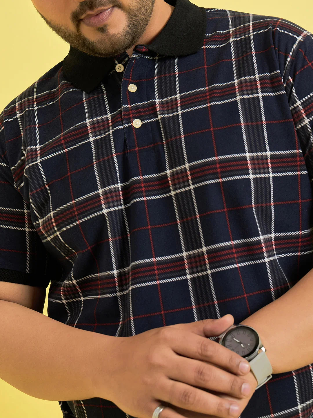 Men Plus Size Askance Check Polo Tshirt - bigbanana