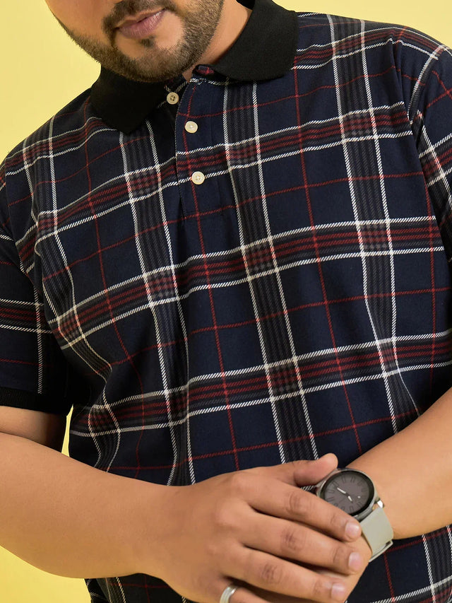 Men Plus Size Askance Check Polo Tshirt - bigbanana