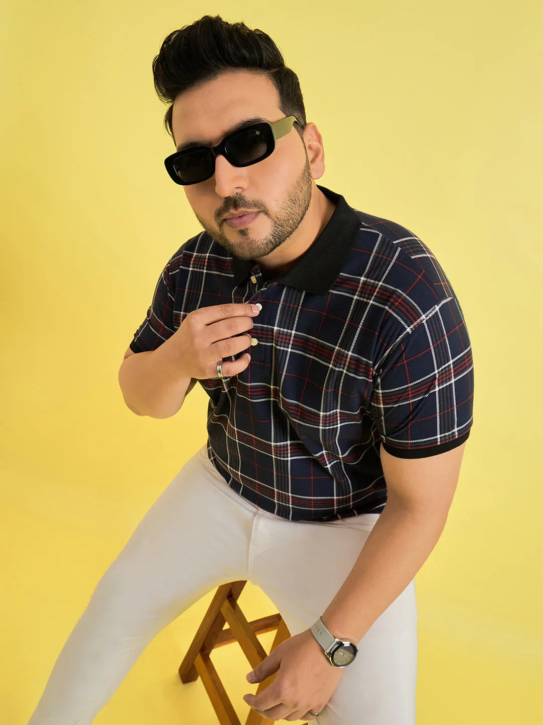 Men Plus Size Askance Check Polo Tshirt - bigbanana