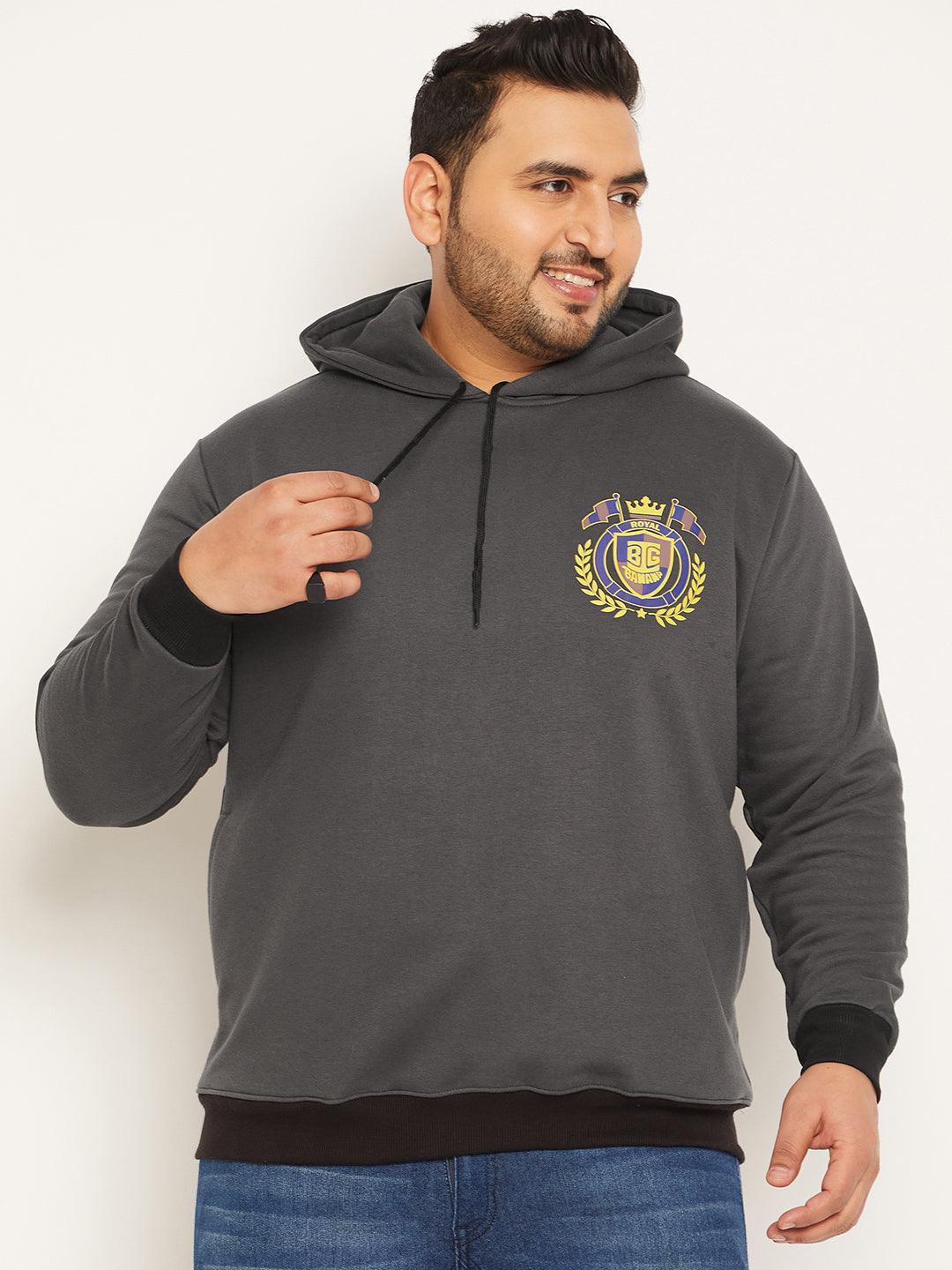 Men Plus Size Attach Solid Sweatshirt - bigbanana