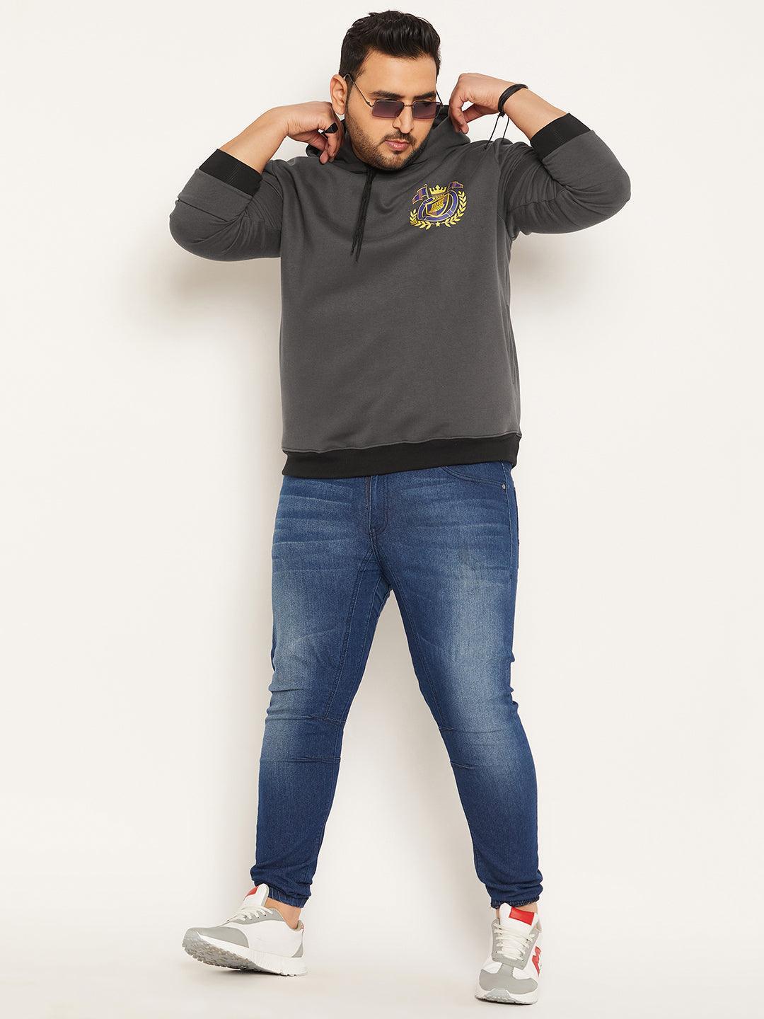 Men Plus Size Attach Solid Sweatshirt - bigbanana