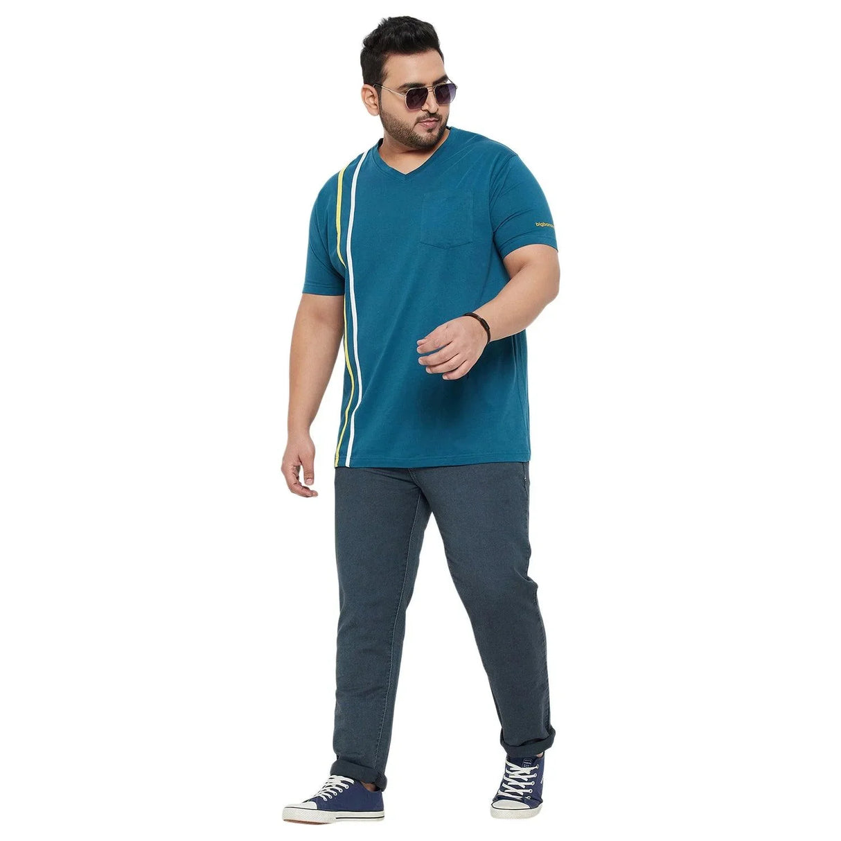 Men Plus Size Aura Solid V-Neck Tshirt - bigbanana