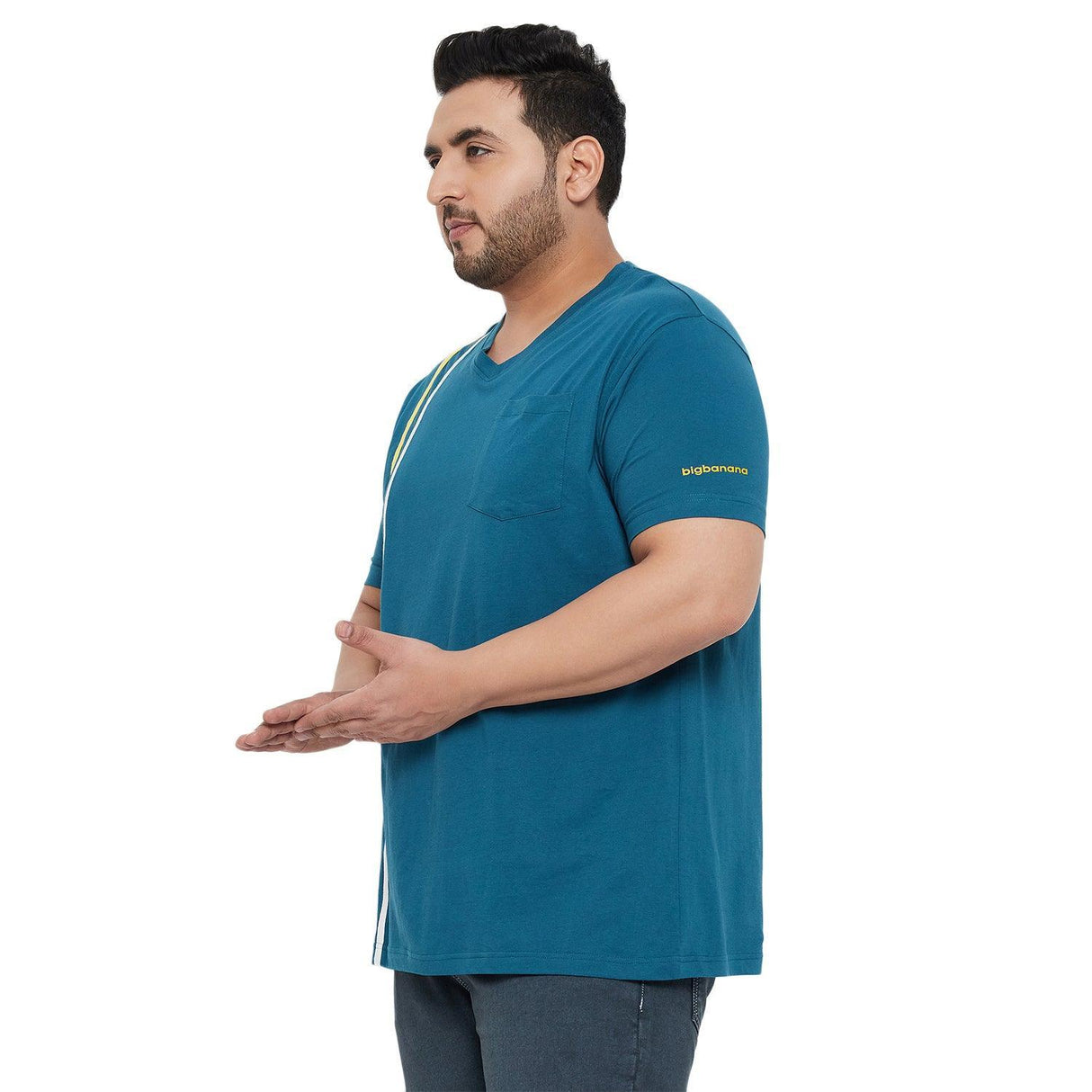 Men Plus Size Aura Solid V-Neck Tshirt - bigbanana