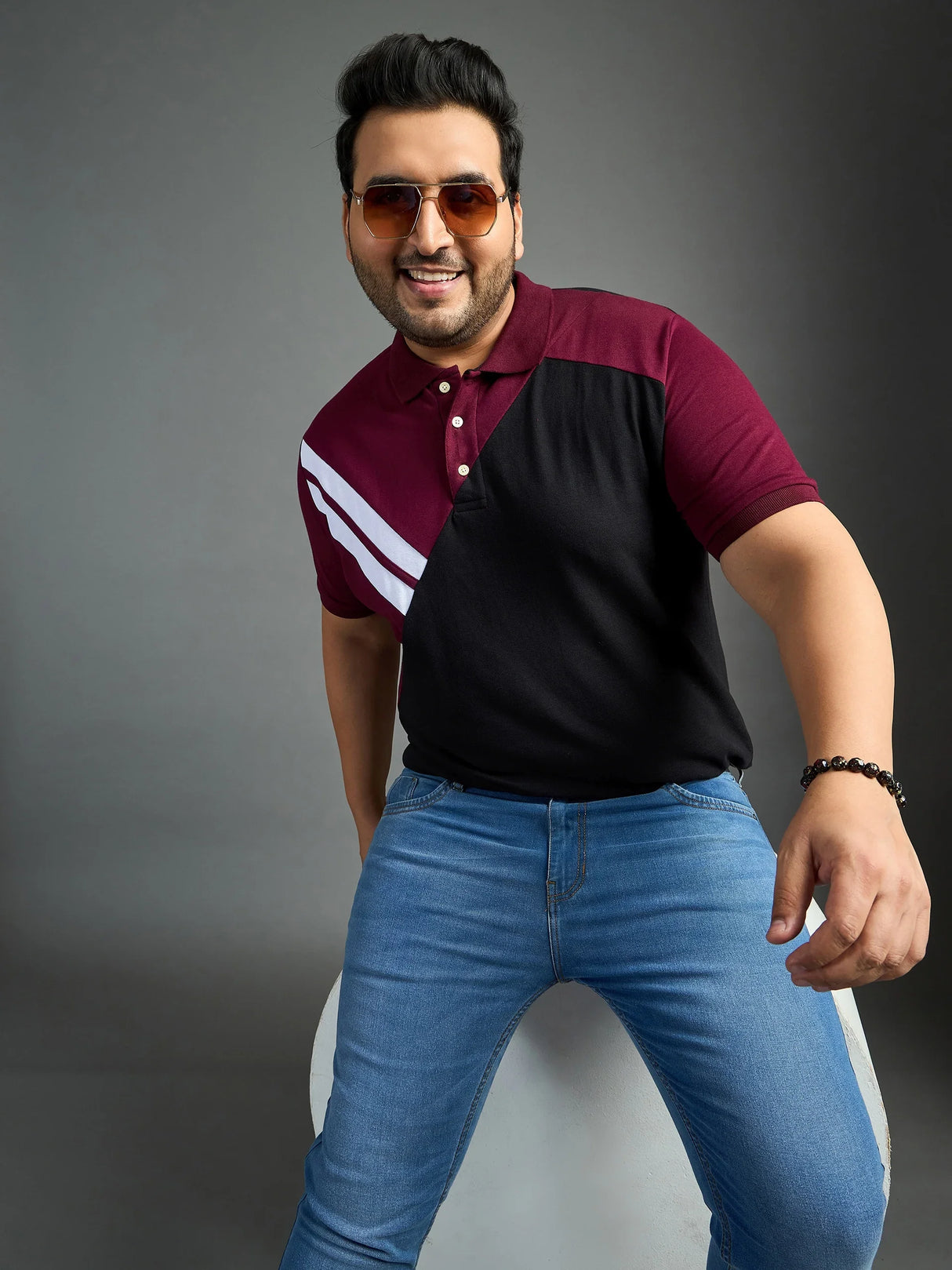 Men Plus Size Author Colorblock Polo Tshirt - bigbanana