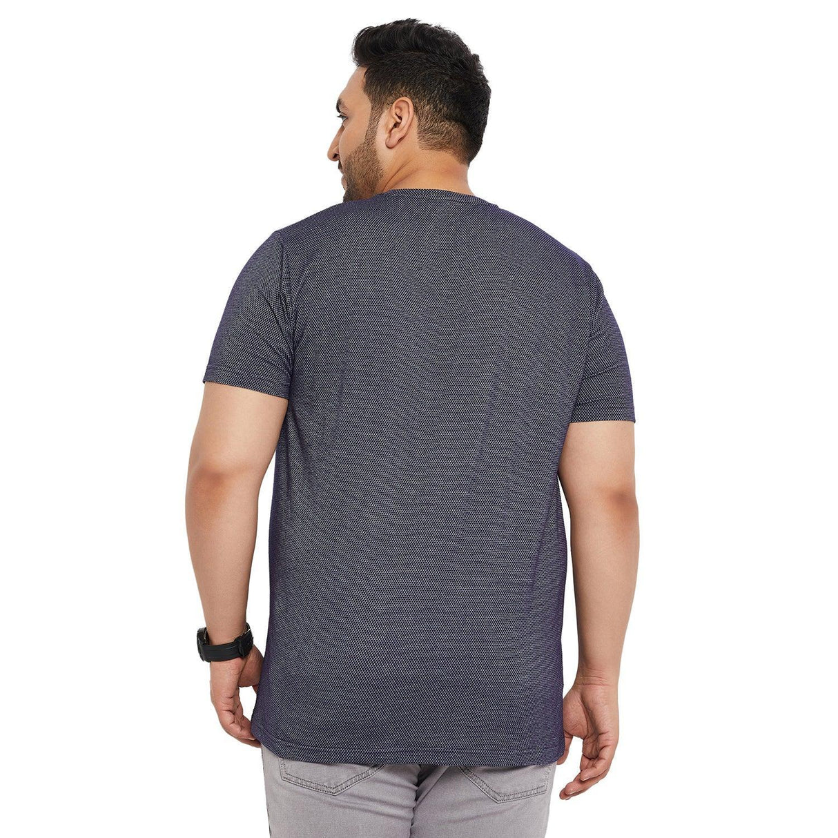 Men Plus Size Aviator-Navy Jacquard Round Neck Tshirt - bigbanana
