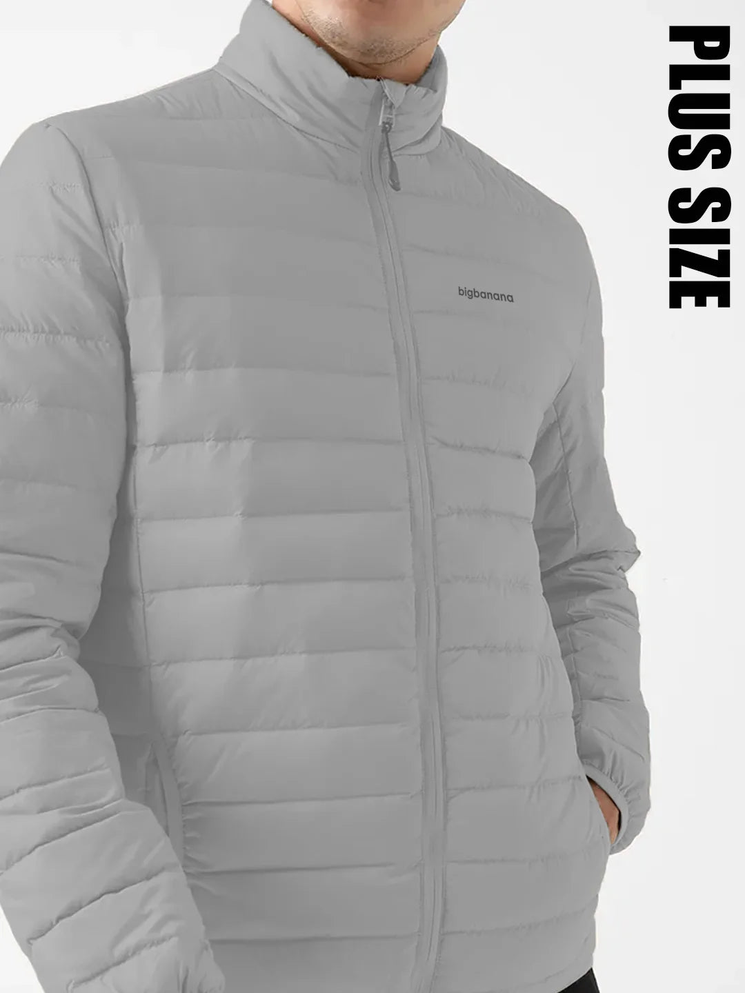 Men Plus Size NYC-Grey-F Solid Bomber Jacket - bigbanana