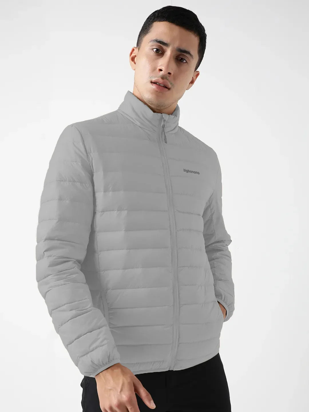 Men Plus Size NYC-Grey-F Solid Bomber Jacket - bigbanana