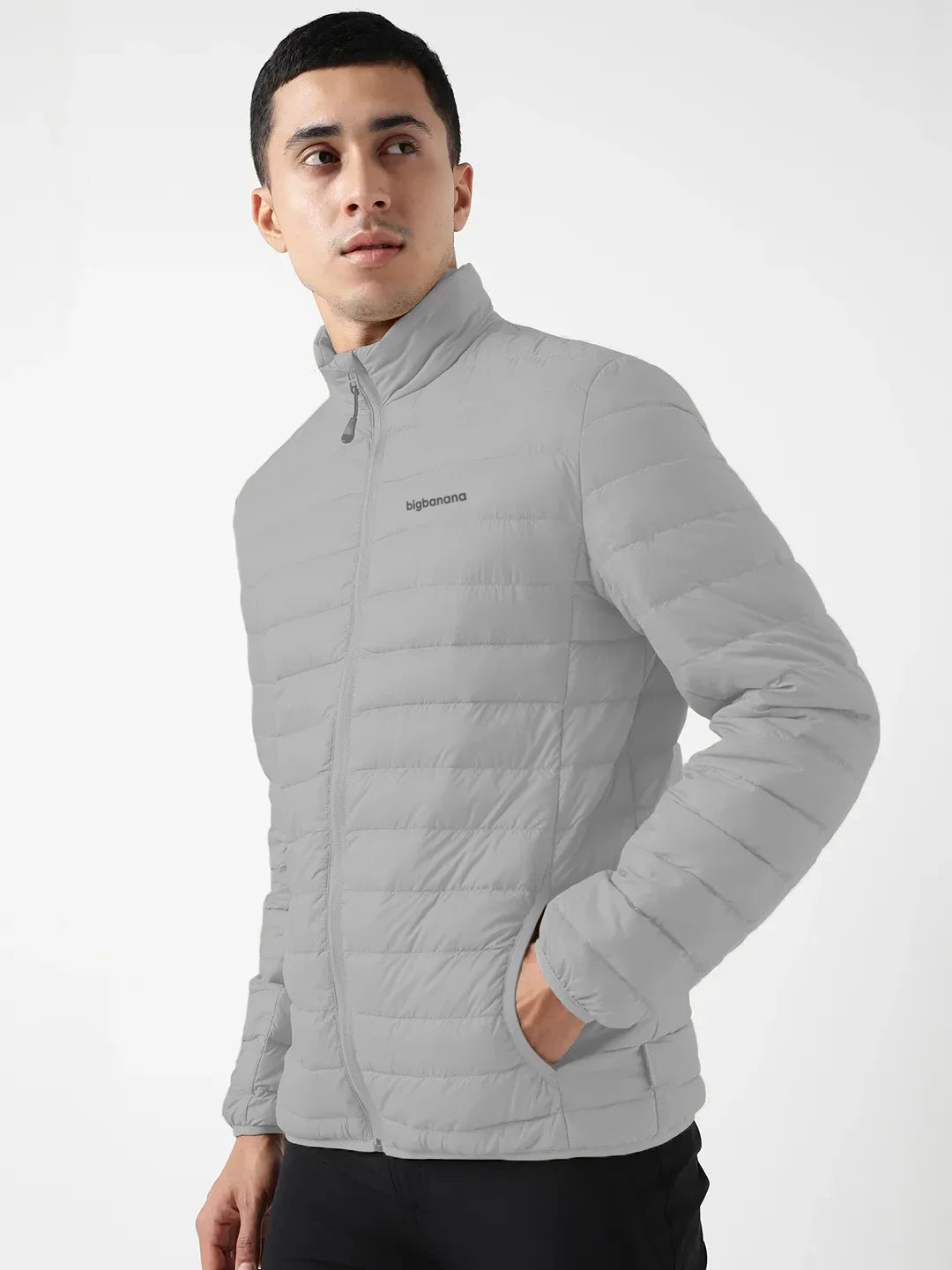Men Plus Size NYC-Grey-F Solid Bomber Jacket - bigbanana