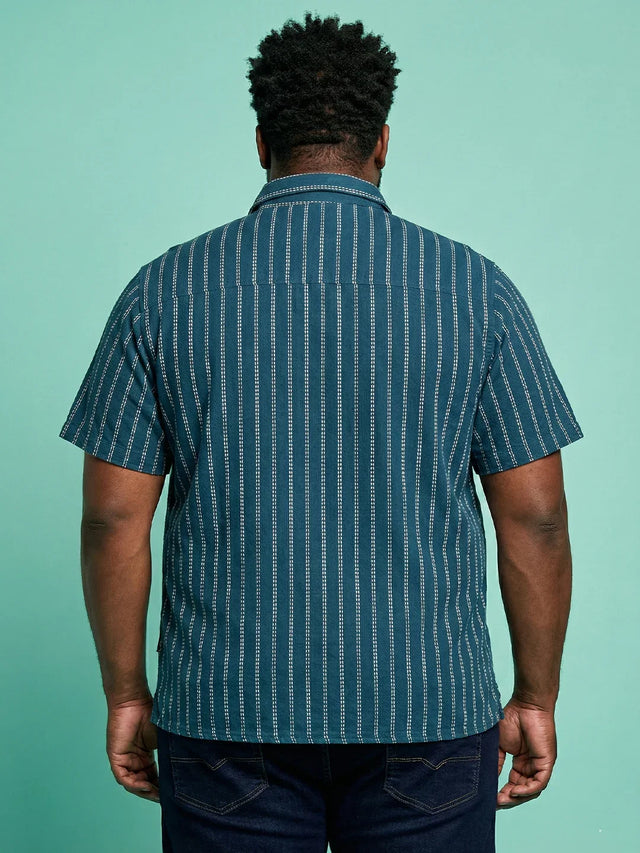 Men Plus Size Bakerline Blue Striped Casual Shirt