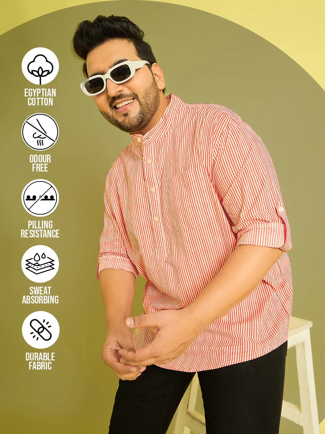 Men Plus Size Jack Striped Kurta - bigbanana