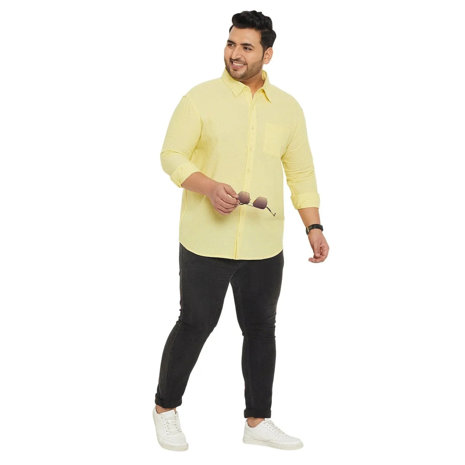 Men Plus Size Base-Yellow Solid Shirt - bigbanana
