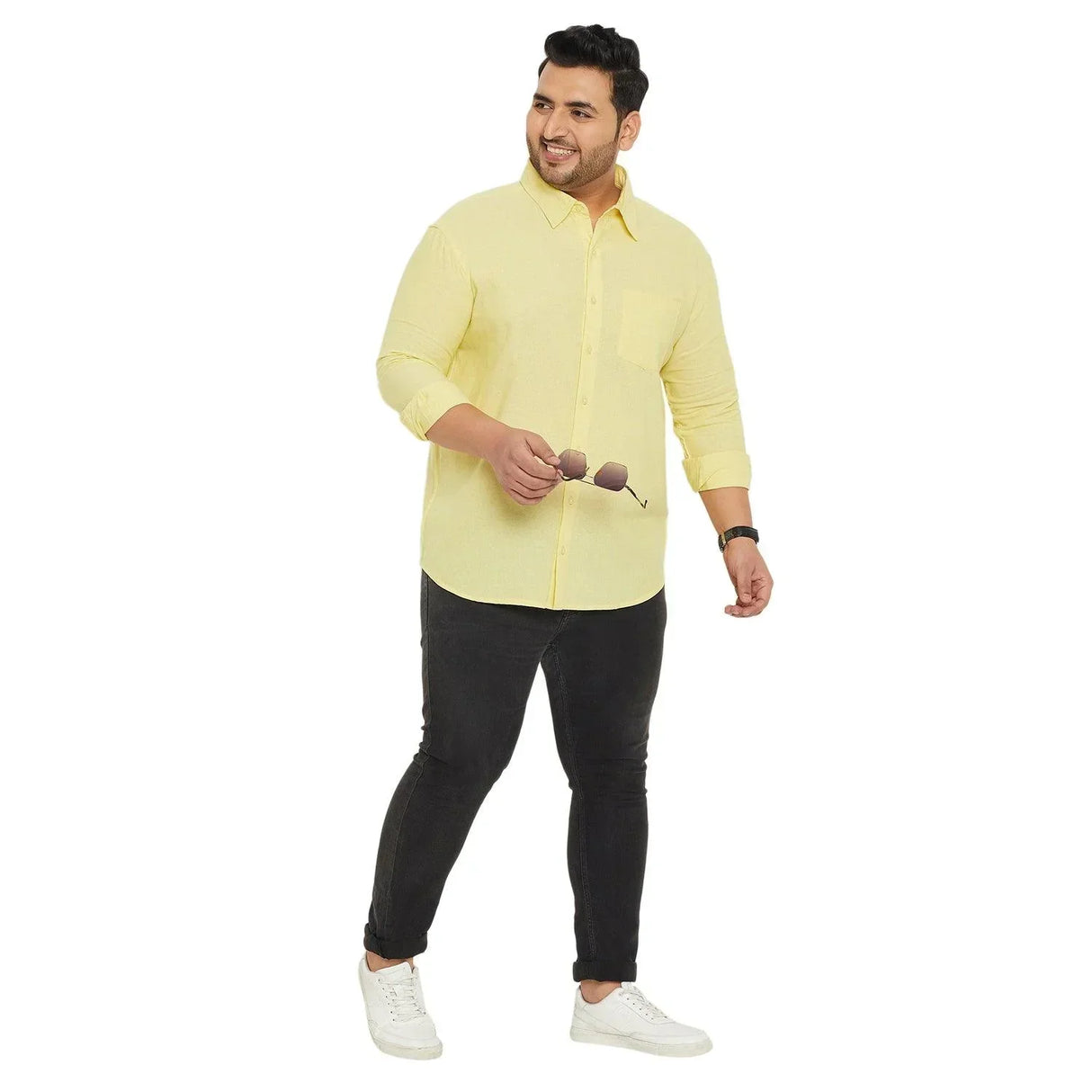 Men Plus Size Base-Yellow Solid Shirt - bigbanana