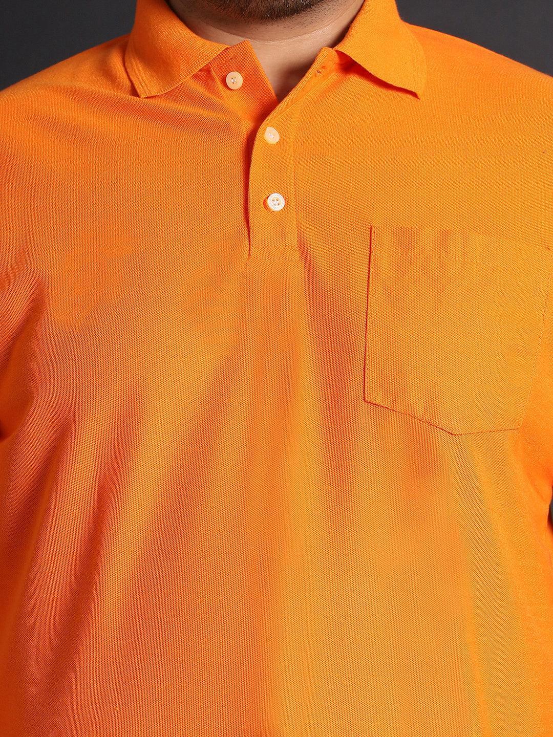 Men Plus Size Bibs-Orange Solid Polo Tshirt - bigbanana