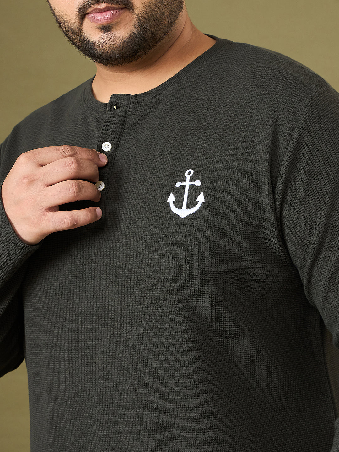 Men Plus Size Bedrock Solid Henley Tshirt