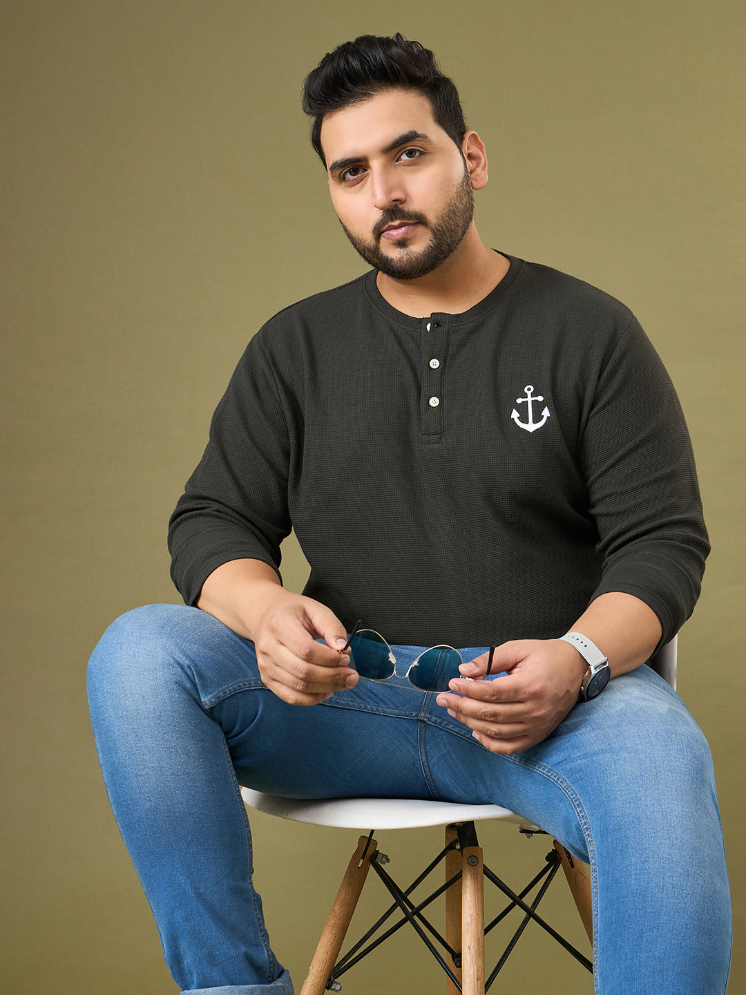 Men Plus Size Bedrock Solid Henley Tshirt