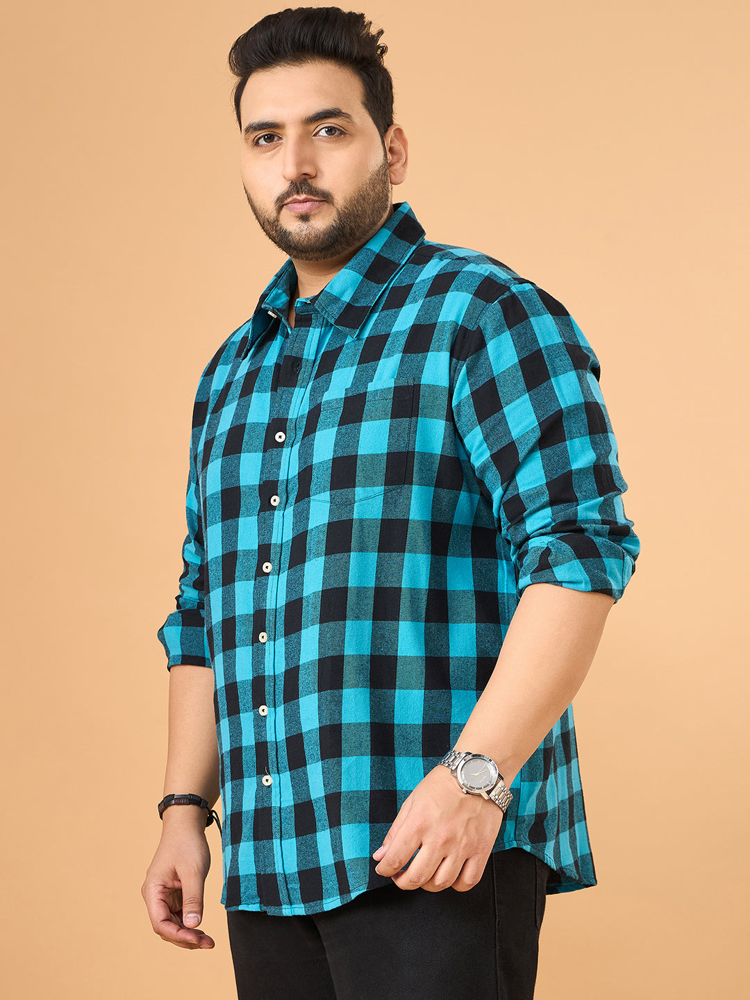Men Plus Size Beryl Multicolor Checkered Casual Shirt