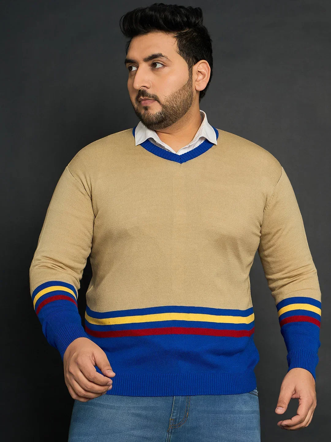 Men Plus Size Bicheno Colourblocked Sweater - bigbanana