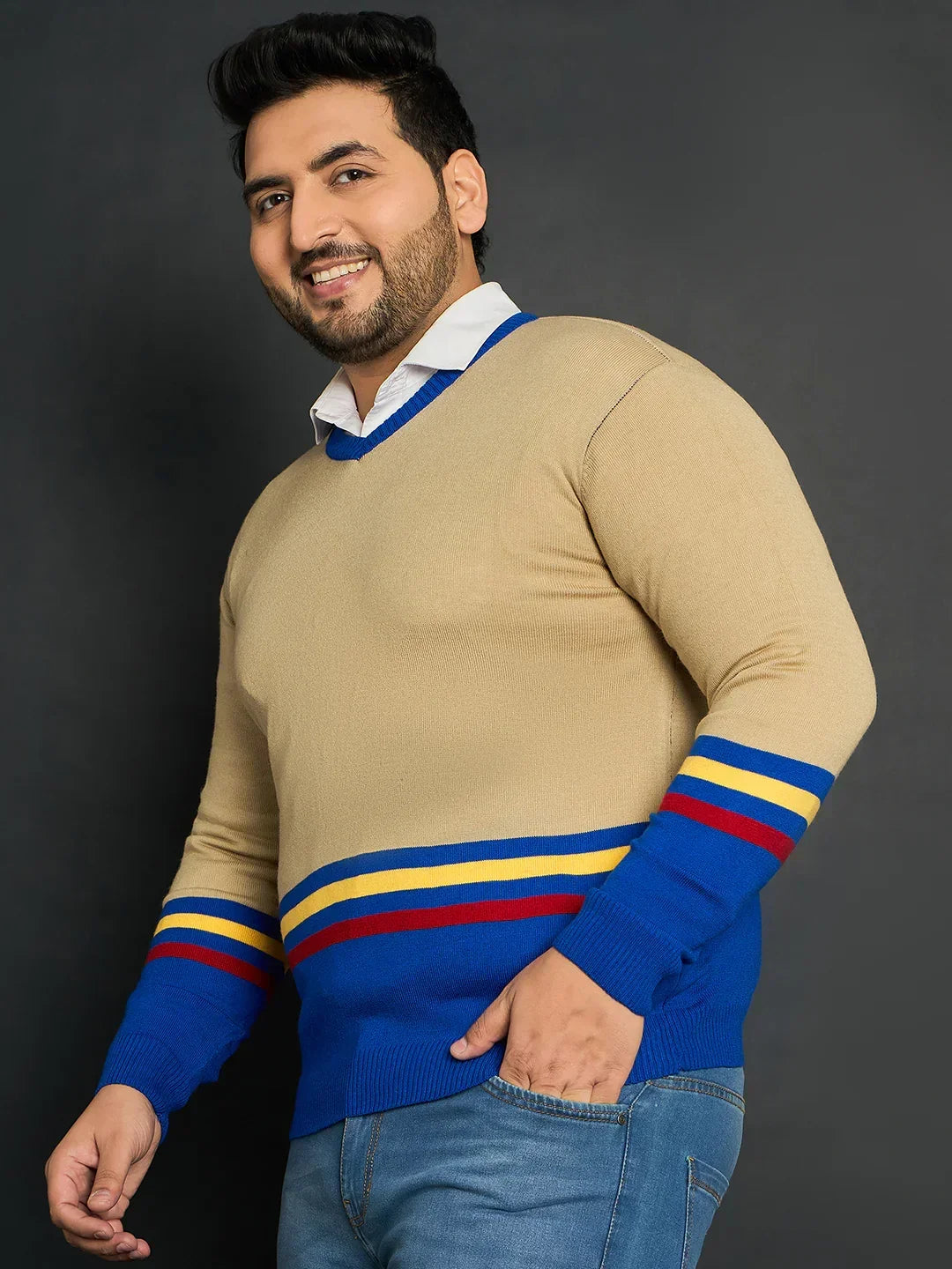 Men Plus Size Bicheno Colourblocked Sweater - bigbanana