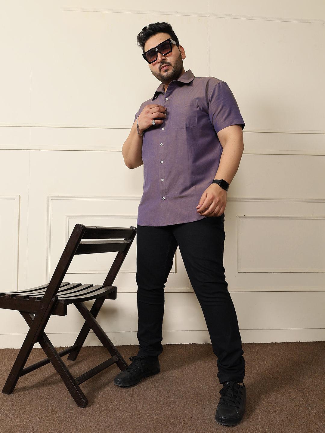 Men Plus Size Bogota-Purple Solid Shirt - bigbanana