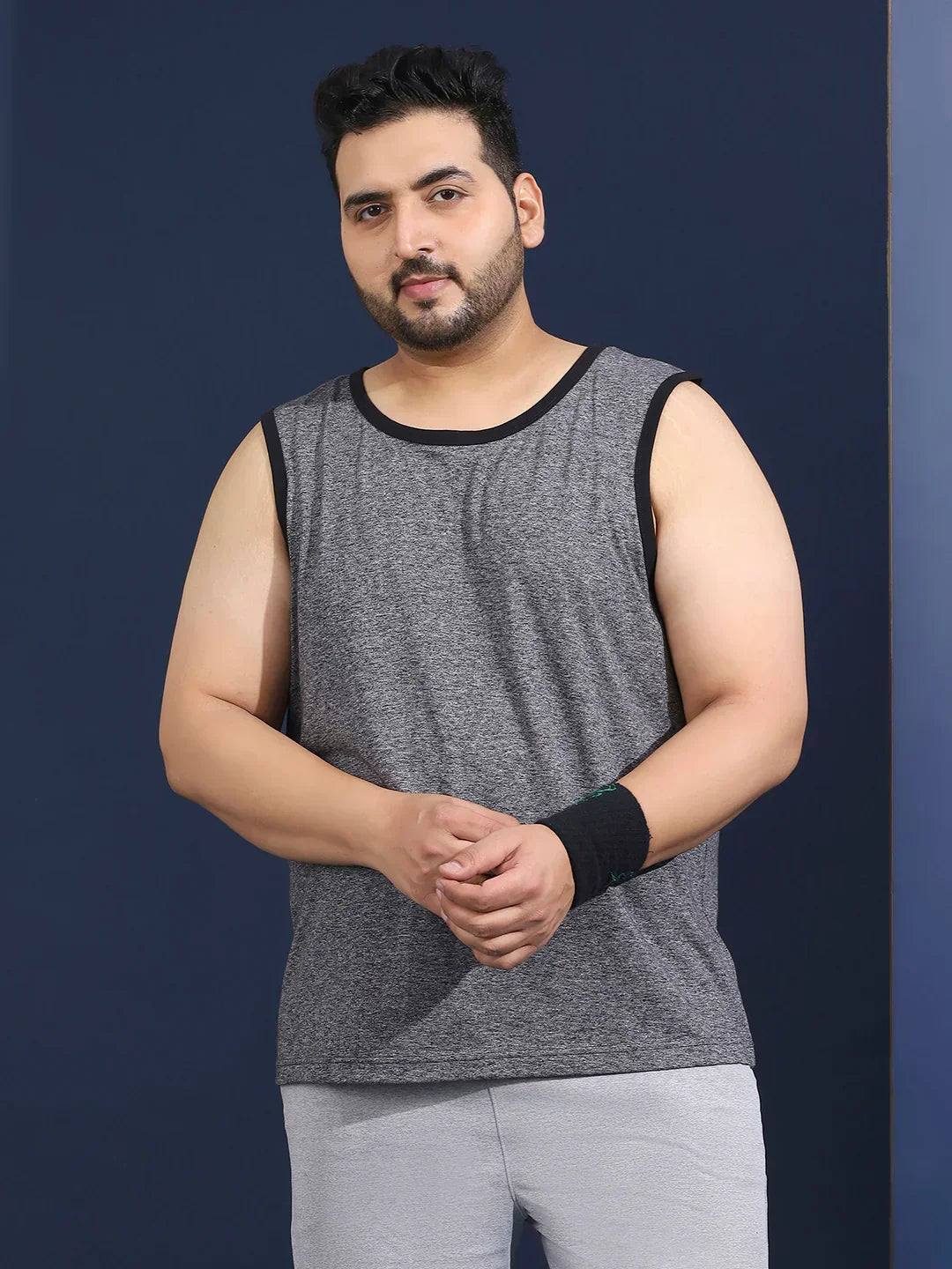 Men Plus Size Boult Grey Solid Vest - bigbanana