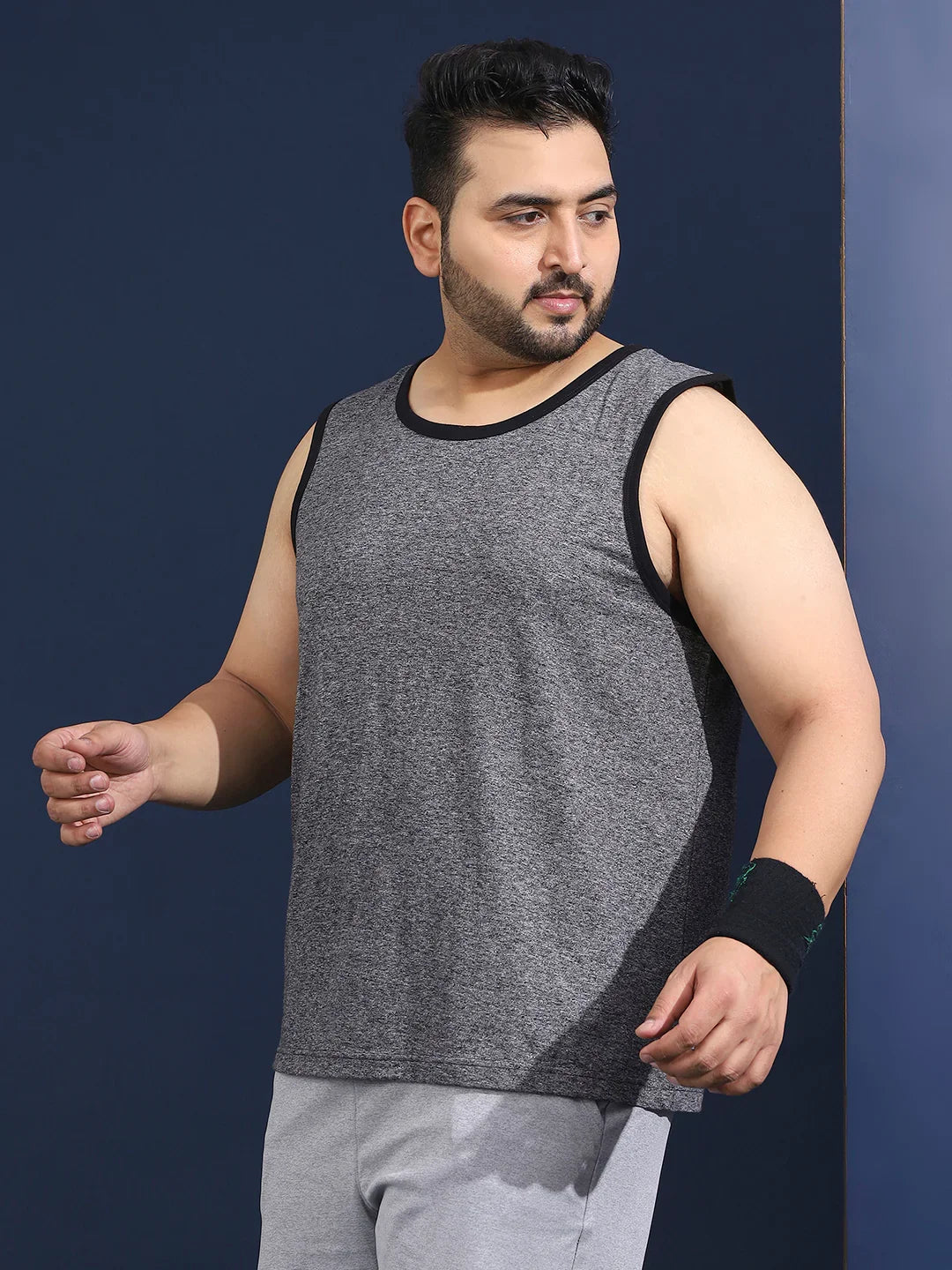 Men Plus Size Boult Grey Solid Vest - bigbanana