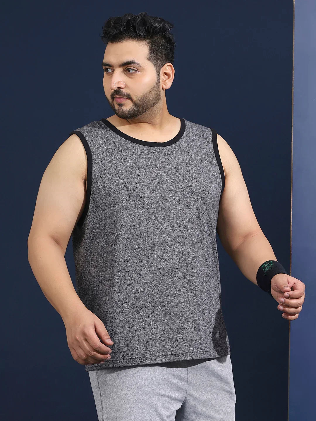 Men Plus Size Boult Grey Solid Vest - bigbanana