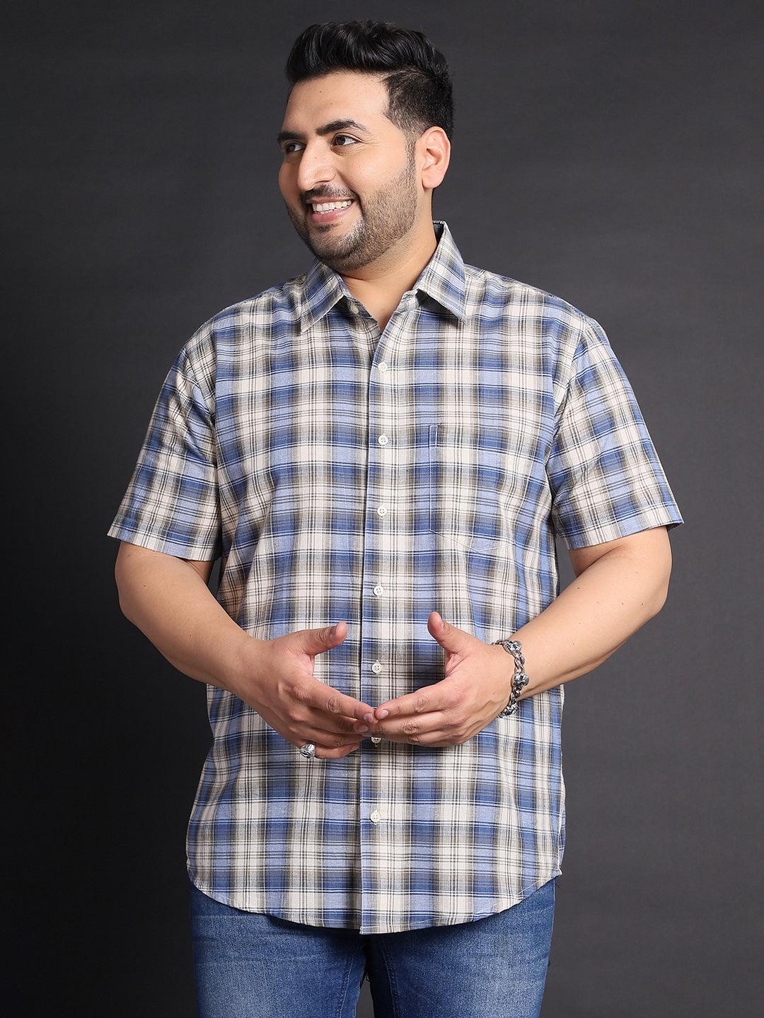 Men Plus Size Brick Checked Shirt - bigbanana