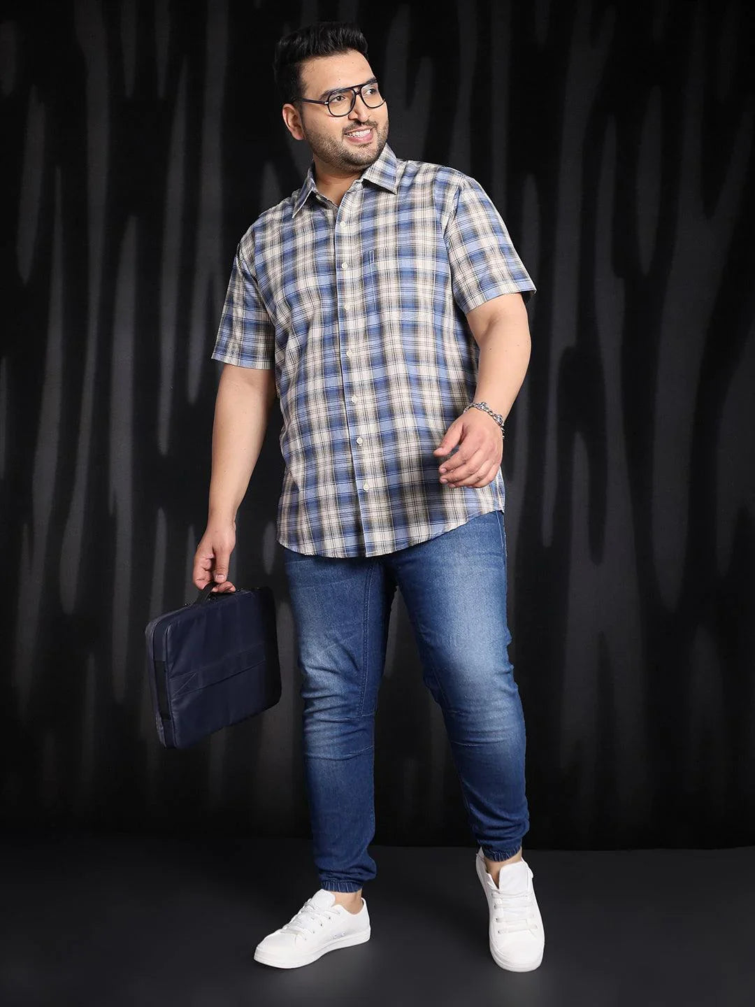 Men Plus Size Brick Checked Shirt - bigbanana