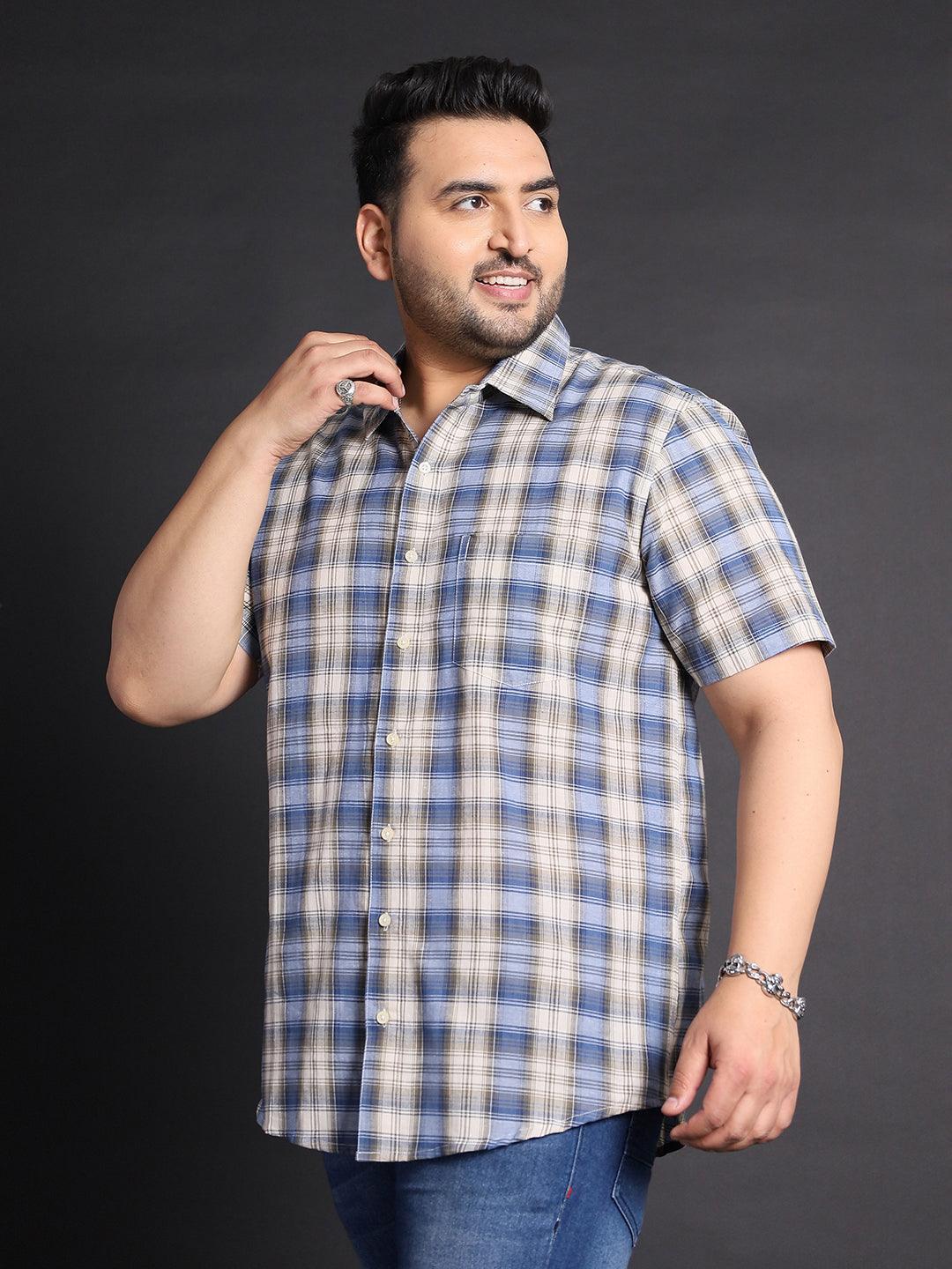 Men Plus Size Brick Checked Shirt - bigbanana